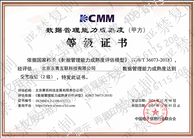 数据管理能力成熟度（DCMM）资质贰级